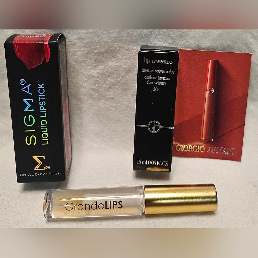 Lot of 3 Trial Size Lipsticks - SIGMA, GrandeLIPS, GIORGIO ARMANI NEW